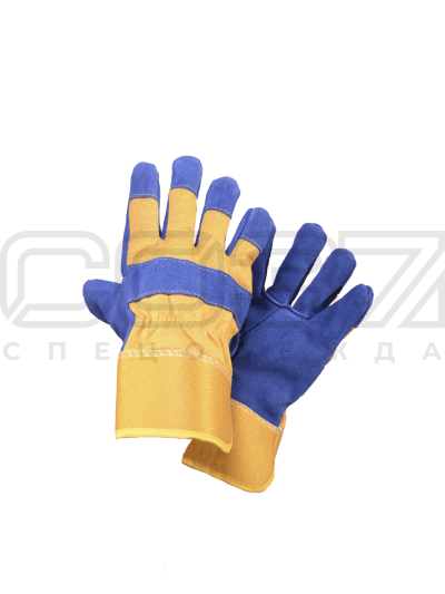 Перчатки спилковые комбинированные со смесовой тканью утеплённые (иск.мех) (1)